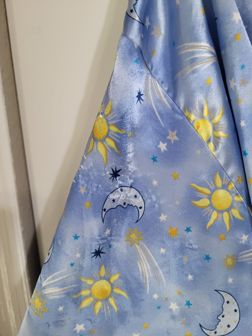 Vintage Kathryn Women LG Blue Satin Robe Sun Moon Stars Print 90s Celestial - Picture 4 of 10